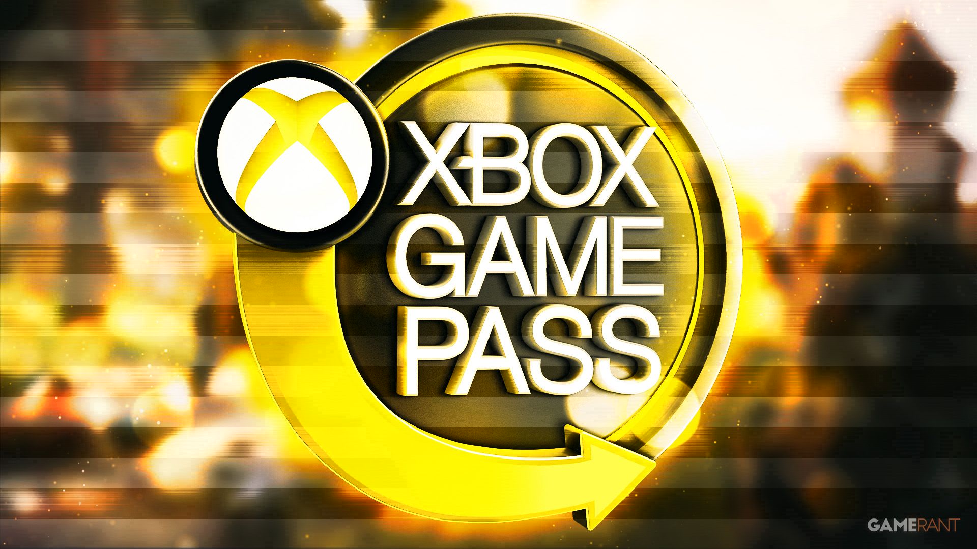 Xbox Game Pass yellow circular emblem over Kingdom Come Deliverance 2 landscape screenshot composite