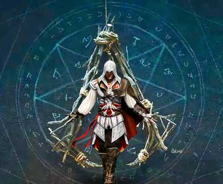 Assassin di atas logo Assassin's Creed Hexe