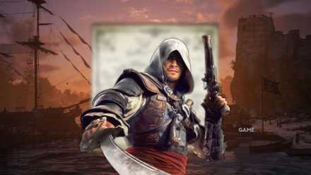 Assassin's Creed Black Flag Resync Edward Kenway in front of the map and key art