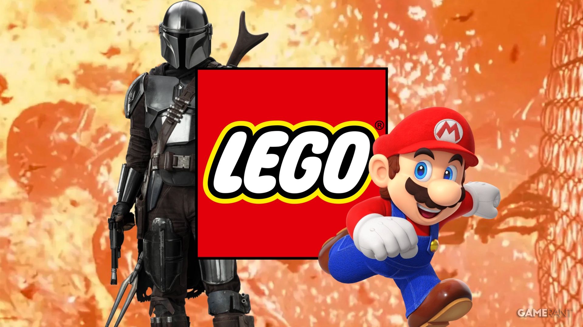 Logo LEGO dengan Mario, Mandalorian, dan adegan nuklir dari Terminator 2