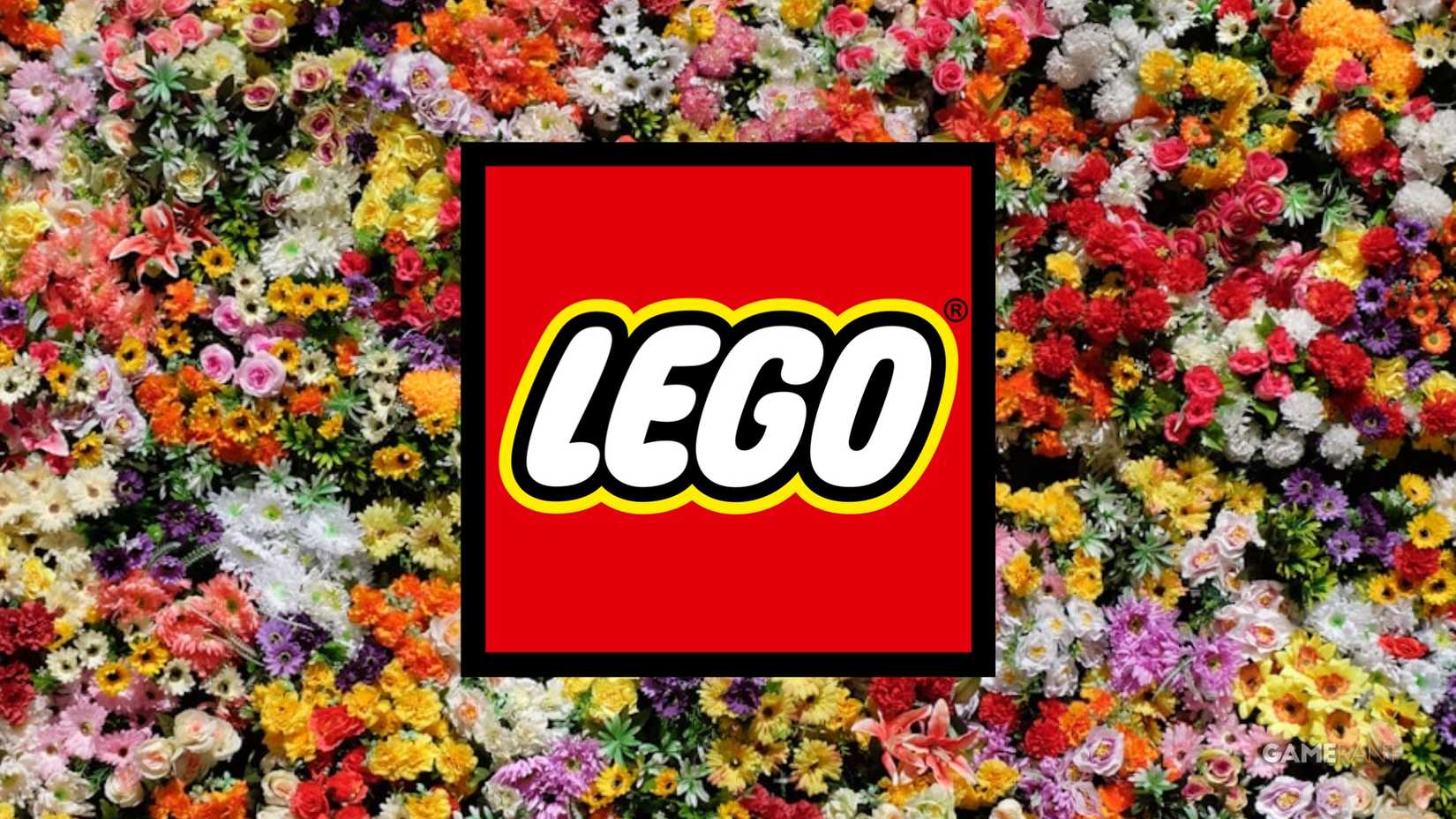 Lego logo with flower background
