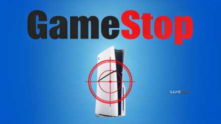 GameStop logo with PS5 in the crosshairs