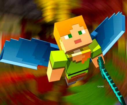 A custom Minecraft artwork showing a character using their wings to fly toward the point of view