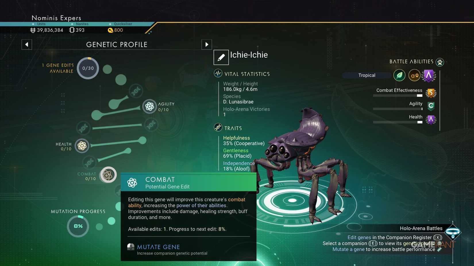 No Man's Sky - Holo-Arena - Companion Stats