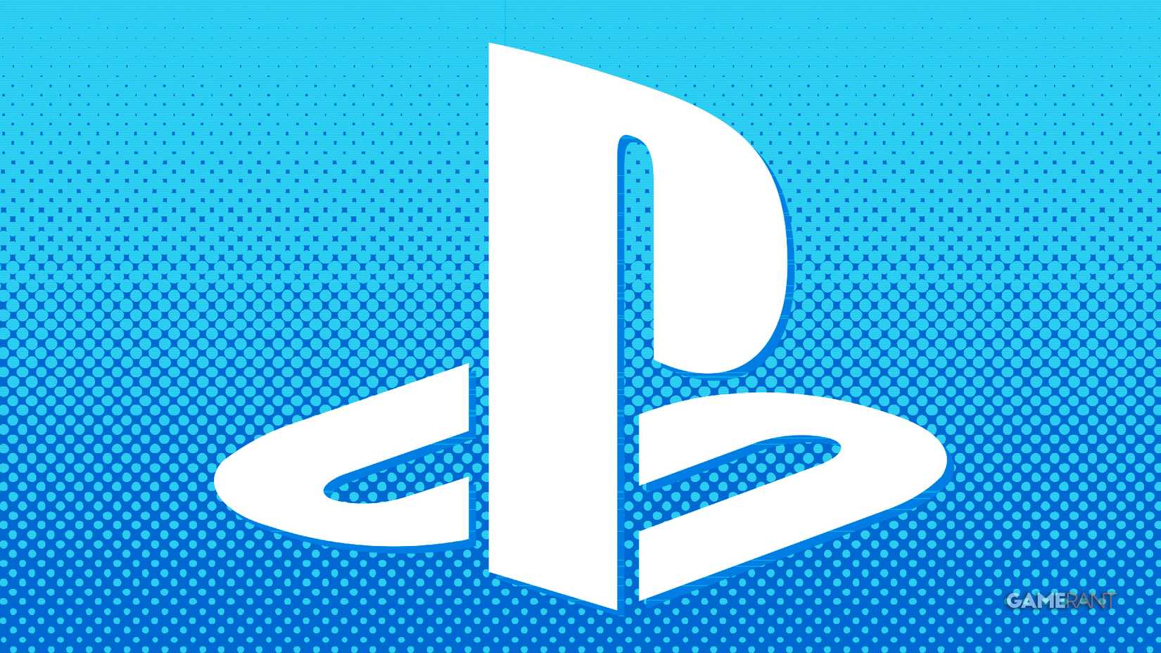 A white PlayStation logo submark shaped as a "PS" symbol on a blue background composed of a dot-shaped halftone shading pattern.