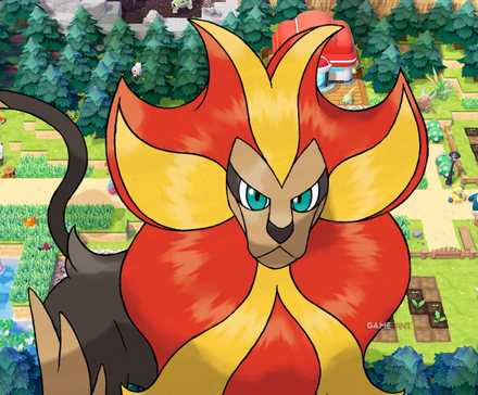 Pokemon Pokopia Pyroar over key art background