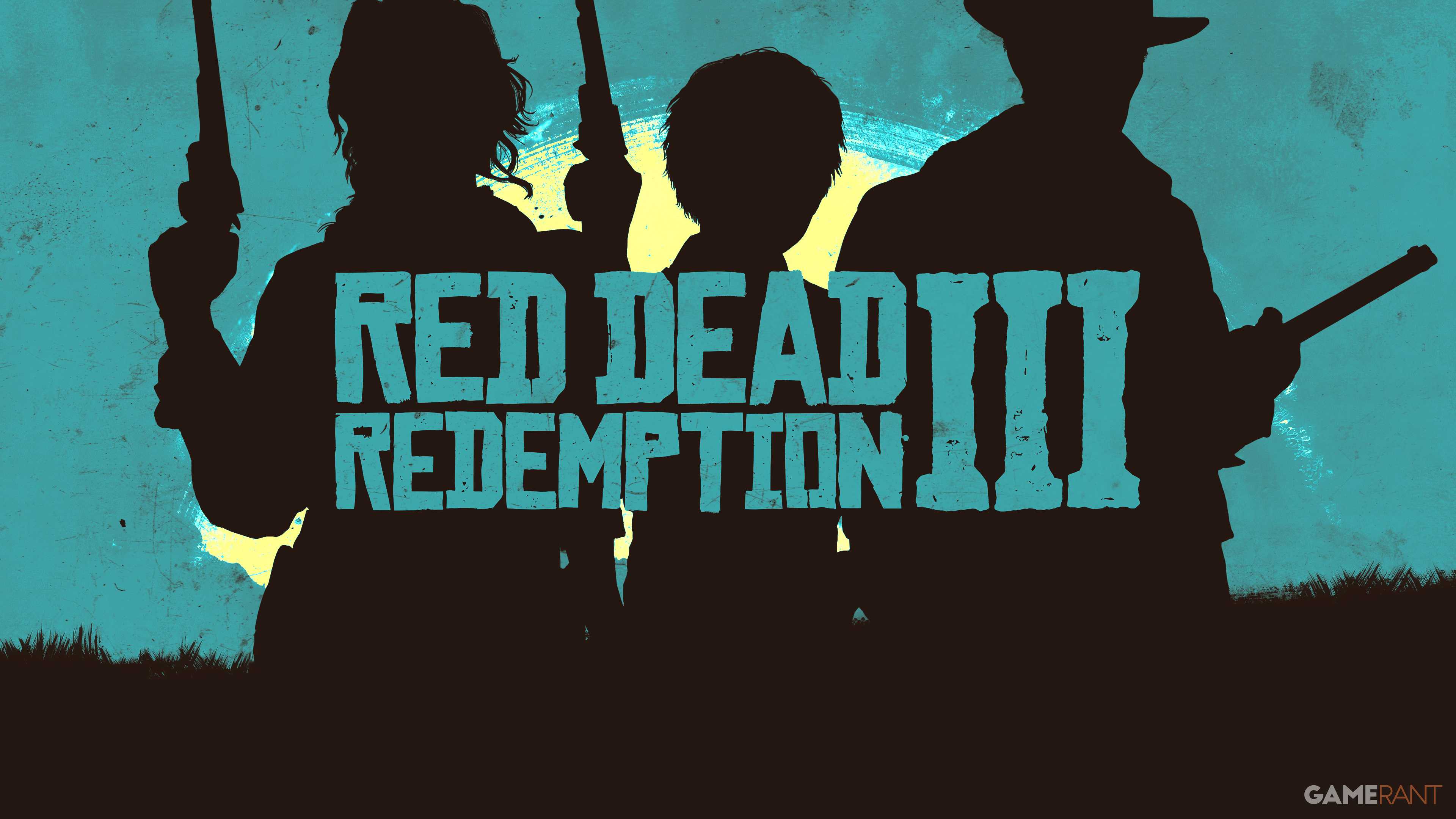 red dead 3 fake logo and silhouttes of hosea, jack, and sadie