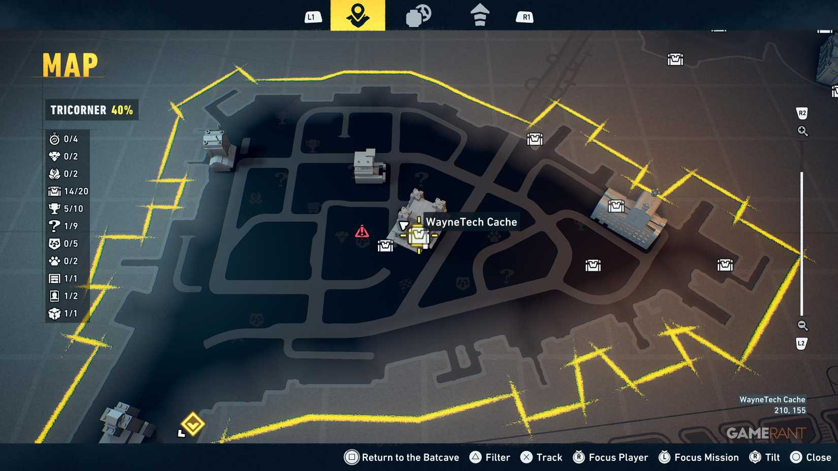 Overview of all Tricorner WayneTech cache locations in Lego Batman Legacy 14