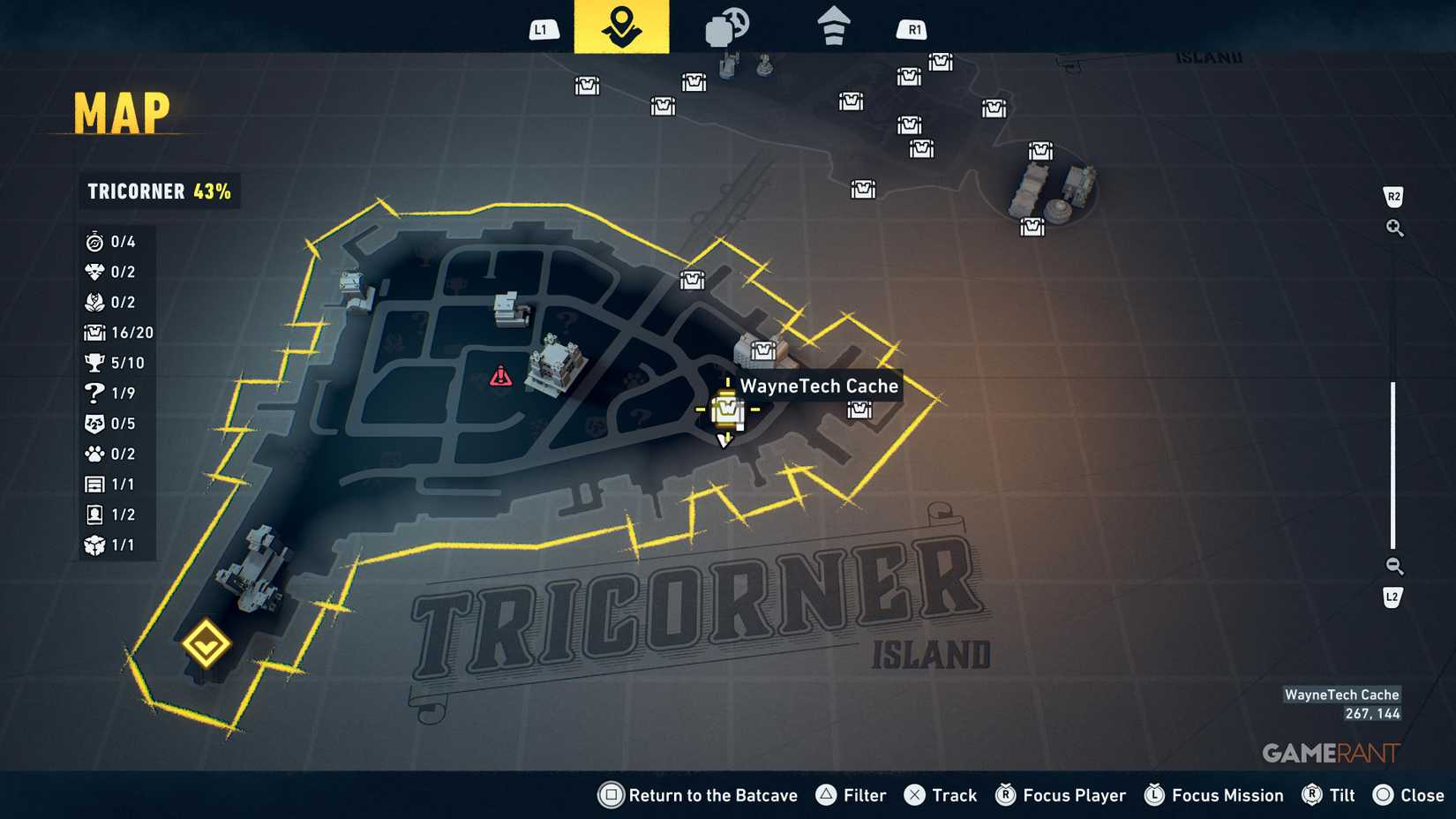 Overview of all Tricorner WayneTech cache locations in Lego Batman Legacy 17