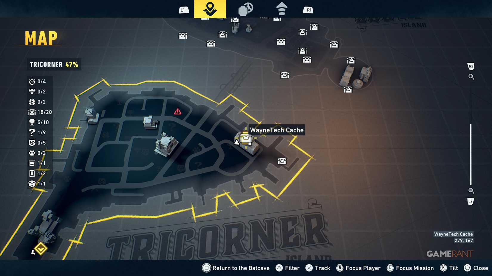 Overview of all Tricorner WayneTech cache locations in Lego Batman Legacy 19