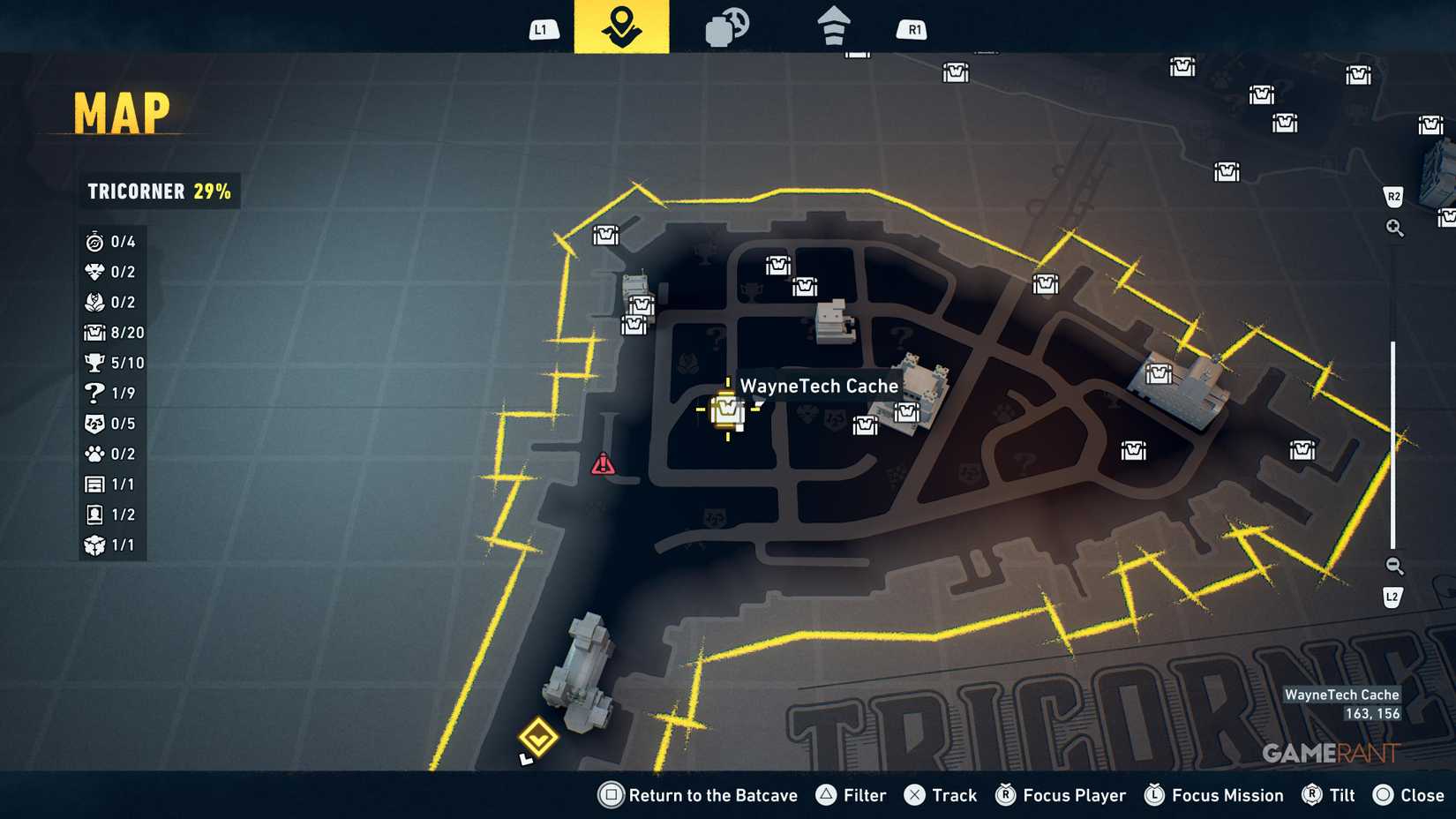 Overview of all Tricorner WayneTech cache locations in Lego Batman Legacy 4