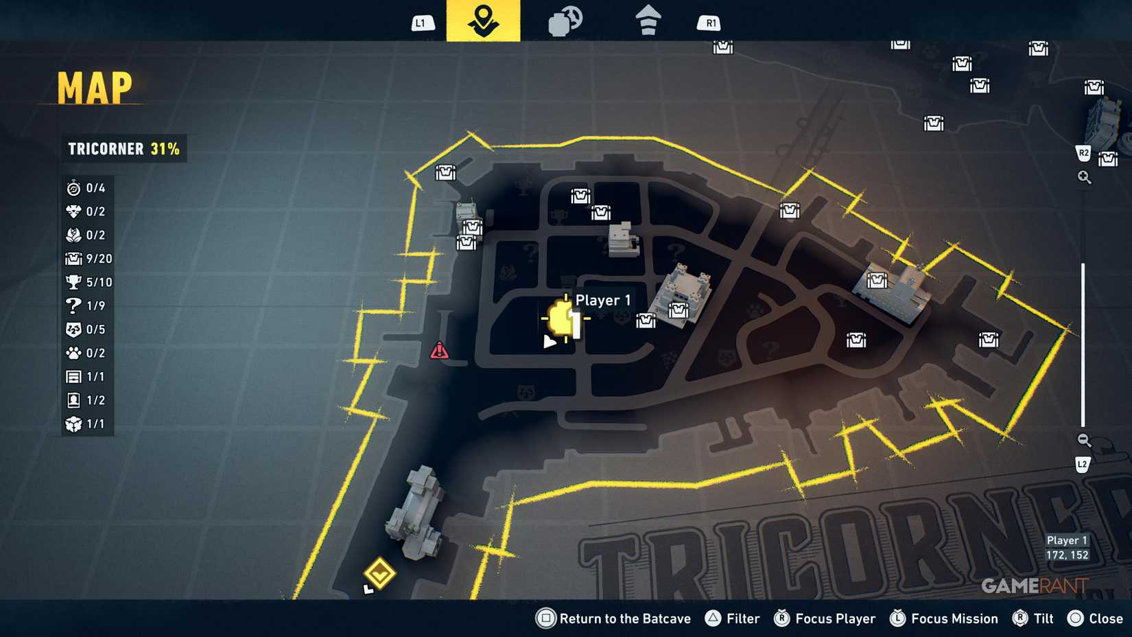 Overview of all Tricorner WayneTech cache locations in Lego Batman Legacy 5