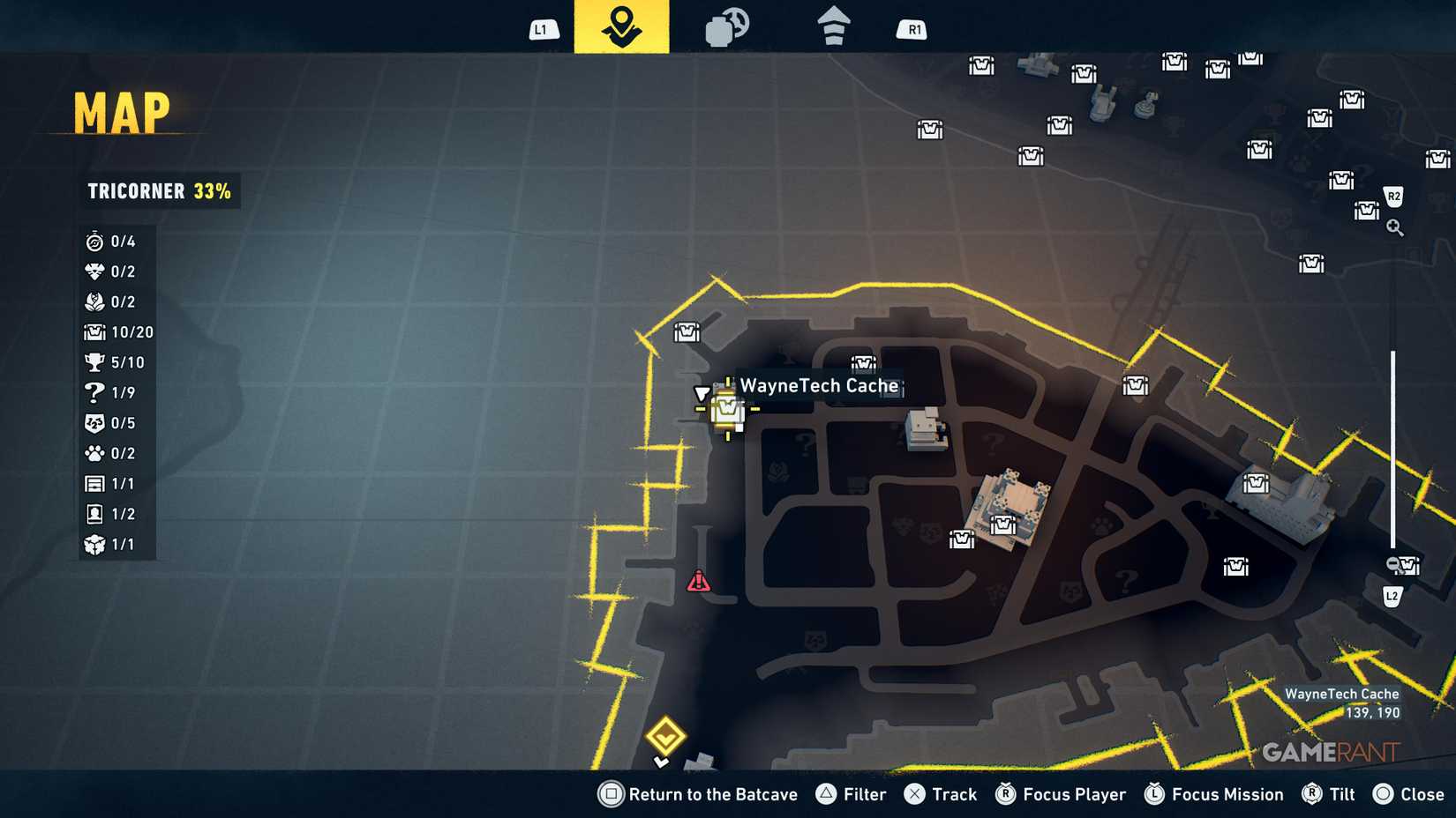 Overview of all Tricorner WayneTech cache locations in Lego Batman Legacy 7