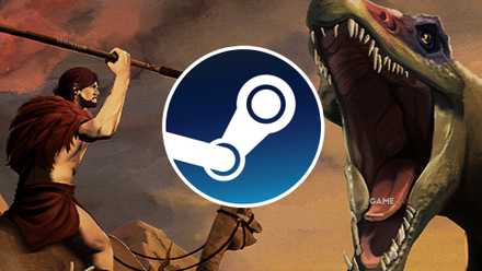 Steam logo with Scourge of the Reptiles key art