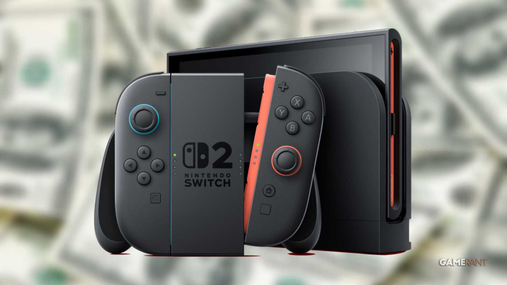 Nintendo Switch 2 system with money in the background