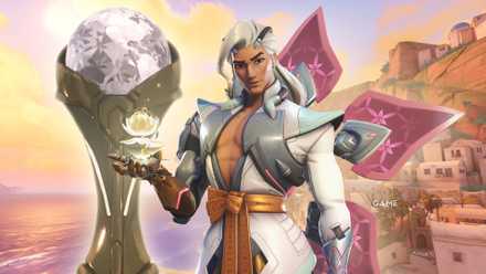 overwatch lifeweaver with stadium trophy next to him
