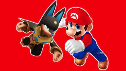 Anubis from Palworld next to Super Mario, both with a glowing white outline on a red background.