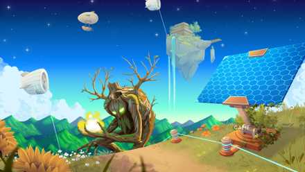 solarpunk background with stardew and valheim elements