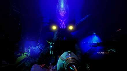 Leviathan with glowing yellow eyes in Subnautica 2.