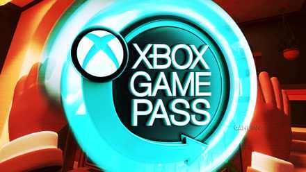 A brightly lit teal Xbox Game Pass emblem in front of an Escape Simulator screenshot showing a first-person view of a character with both hands raised.