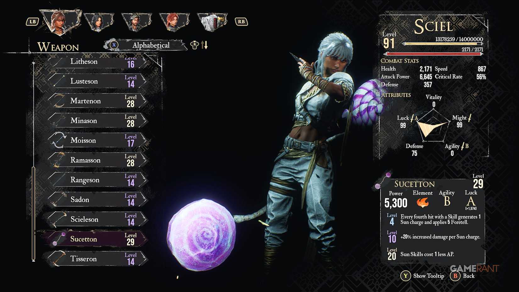 Clair Obscur Expedition 33 Sciel Sucetton Weapon