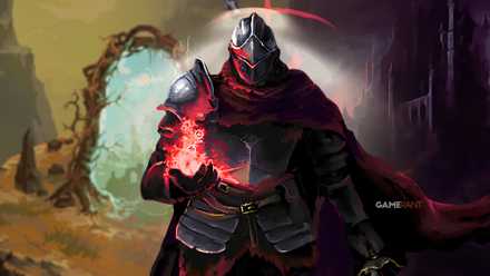 Official key art for Curse Marks showcasing the knight hero and some of the game's biomes.