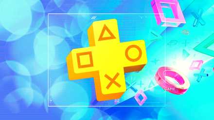 A yellow PlayStation Plus D-pad logo pad on a bright blue background with Square-Circle-Triangle-X DualShock/DualSense button symbols.