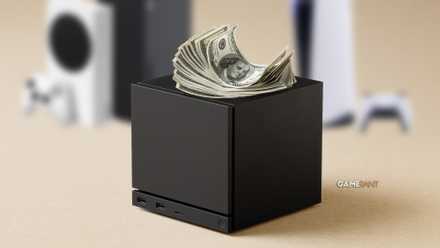 Steam Machine with US currency in the background with Xbox Series X|S and PS5
