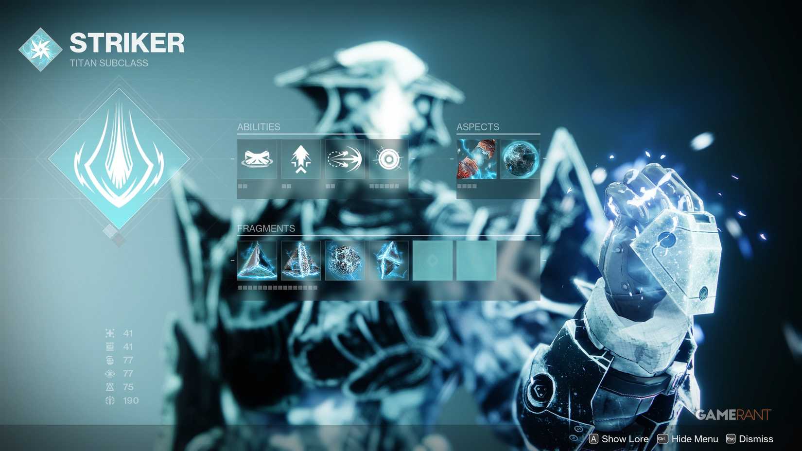 Arc Titan Subclass Setup Aspects and Fragments