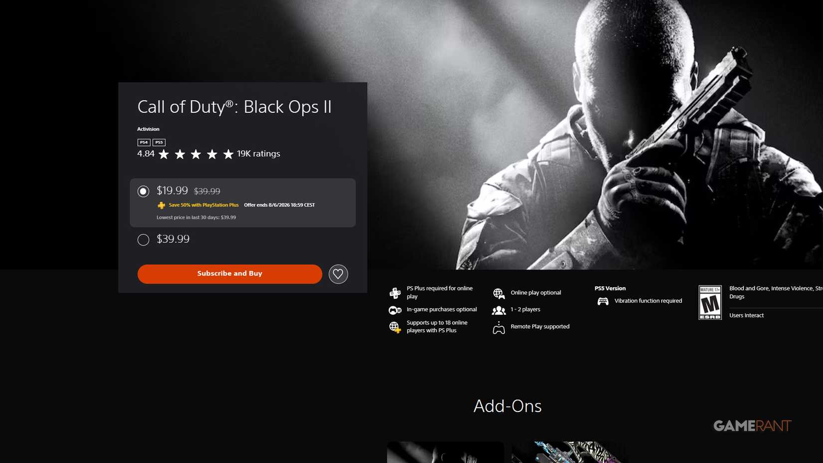 black ops 2 price on ps5 psn store