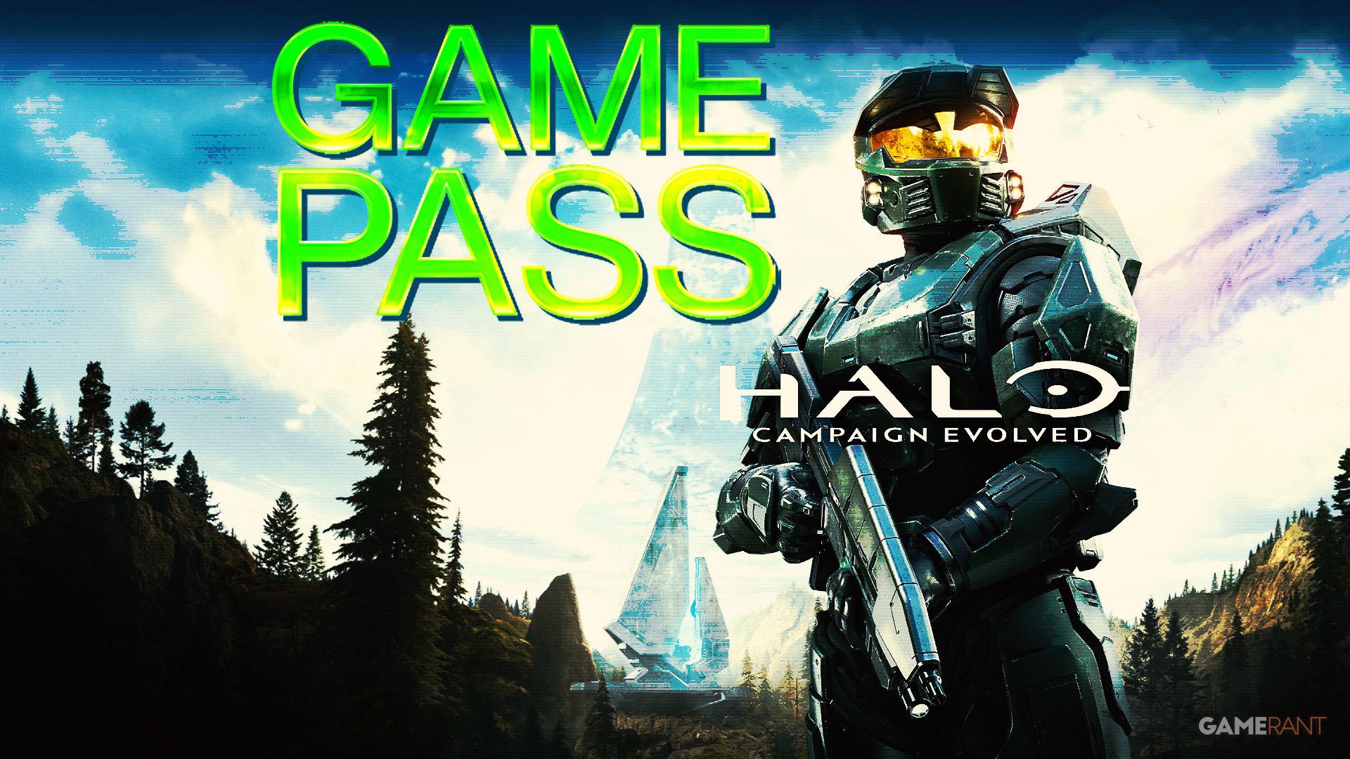 Halo Campaign Evolved cover artwork with game logo and glossy green liquid Xbox Game Pass typeface logo