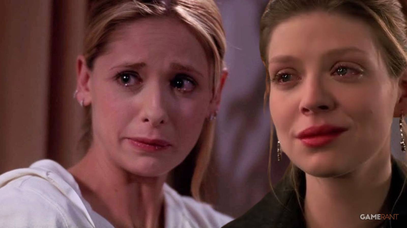 Composite image of Buffy Summers and Tara Maclay tearing up in Buffy the Vampire Slayer
