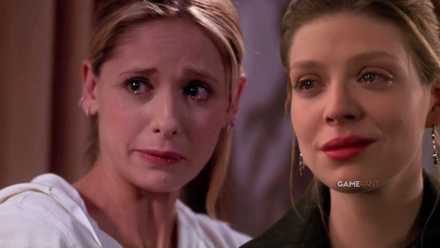 Composite image of Buffy Summers and Tara Maclay tearing up in Buffy the Vampire Slayer