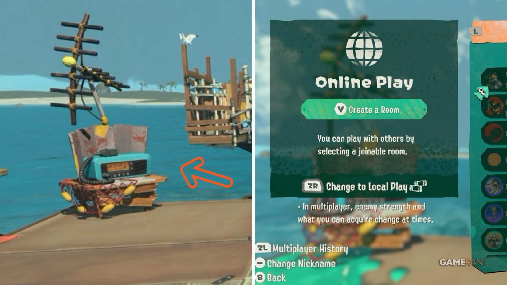 Party online in co-op in Splatoon Raiders' multiplayer machine.