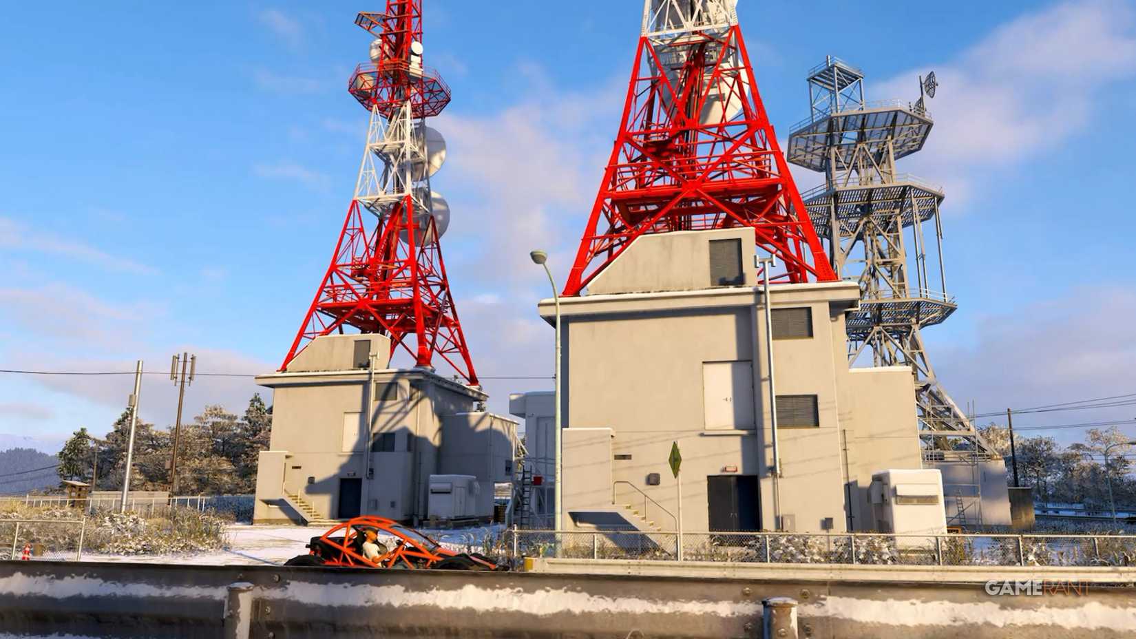 red and white radio towers on legend island in forza horizon 6 (1)
