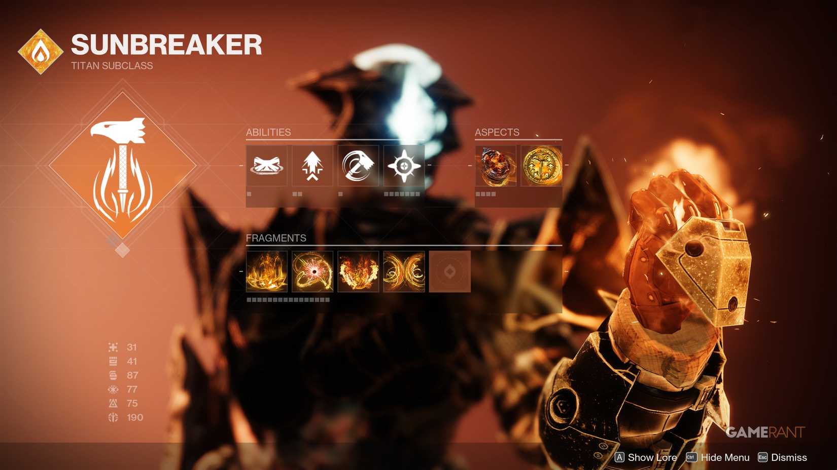Solar Titan Subclass Setup Aspects & Fragments