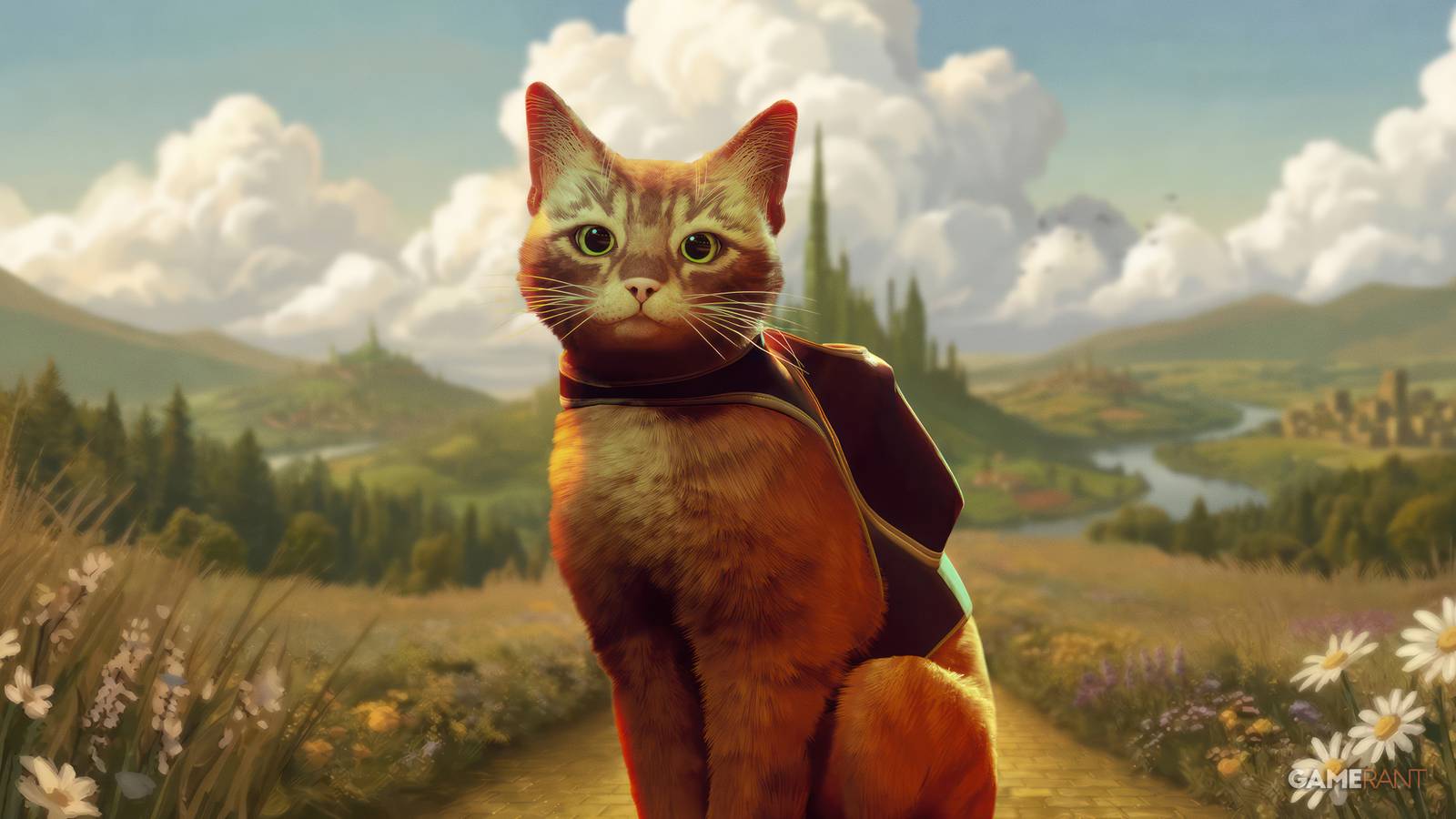 stray cat in front of totos journey background