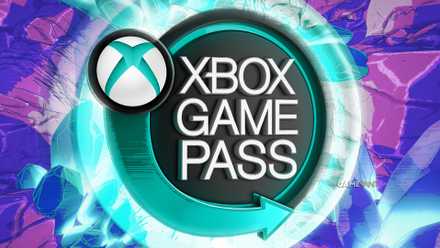 A light green Xbox Game Pass sign with a glowing radial outline inside a purple cave.