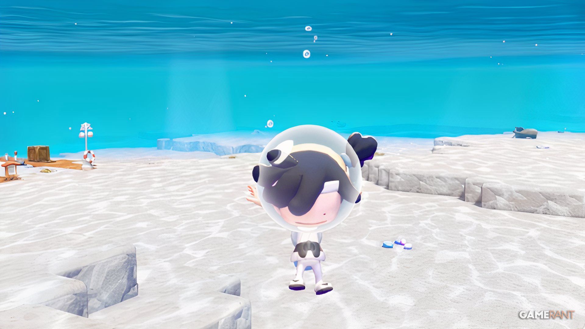 ditto in pokopia floating to bottom of ocean with bubble on head