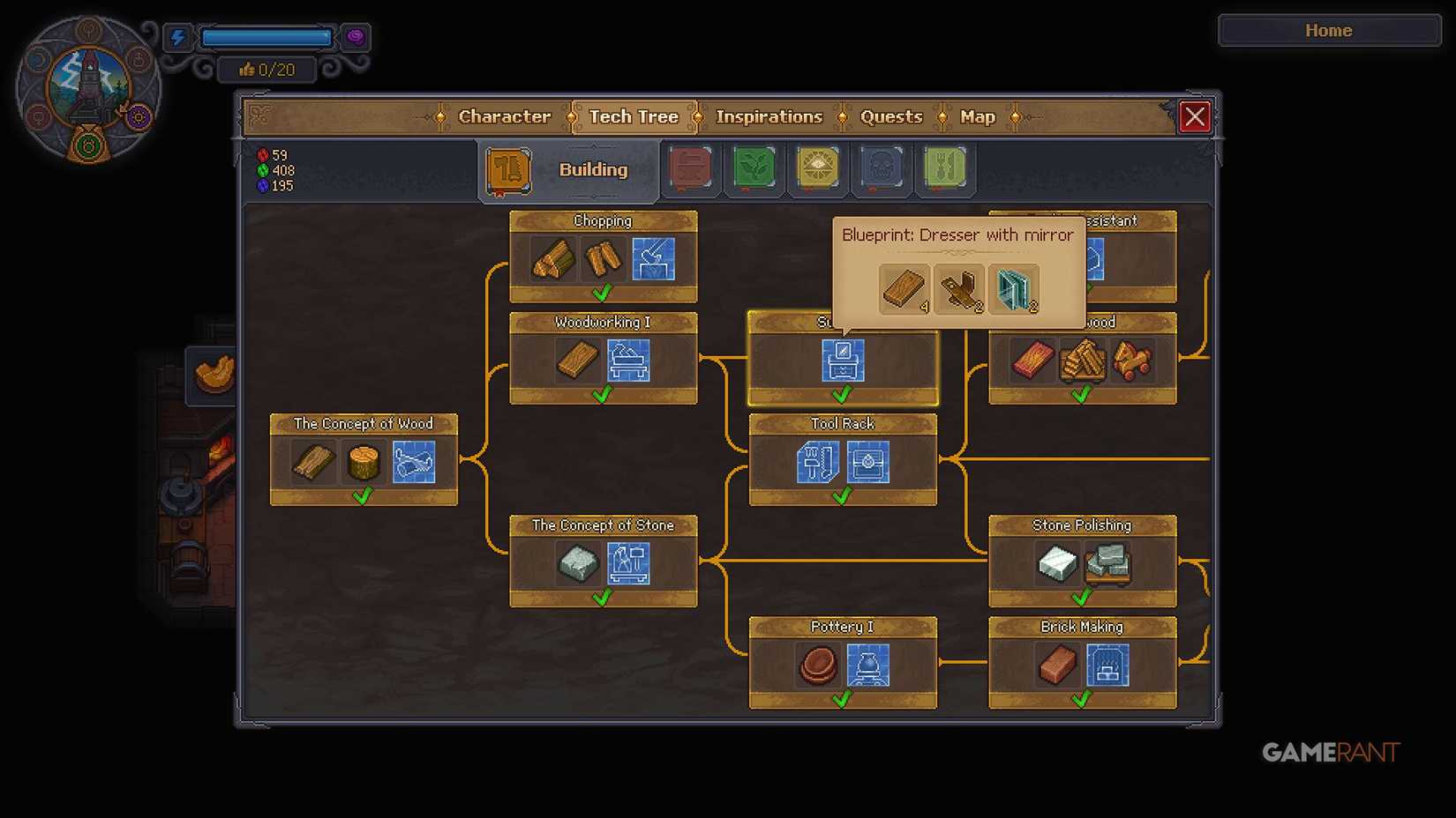 Graveyard Keeper 2 - Appearance - Dresser With Mirror Tech Tree