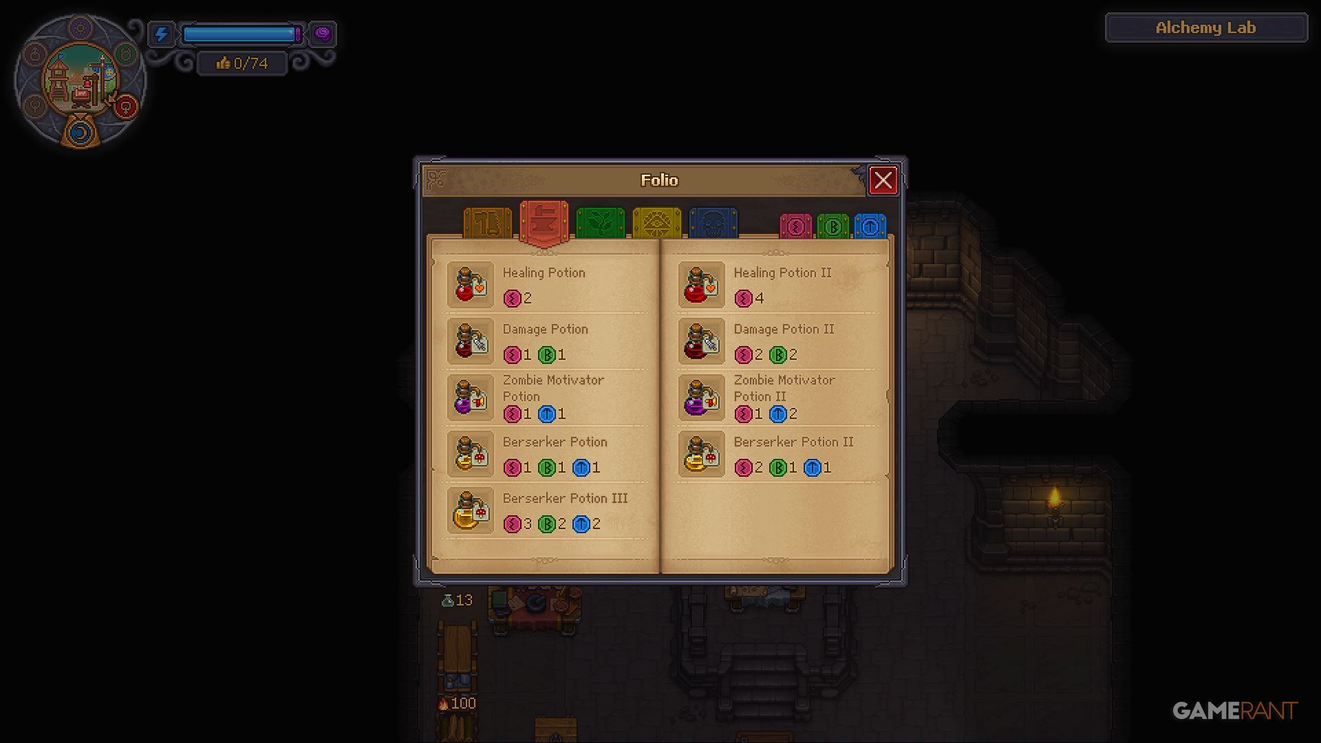 Combat potions on the hot bar during a Graveyard Keeper 2 battle