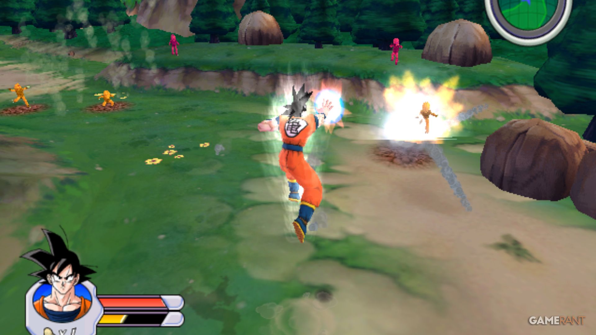 dragon ball z sagas goku firing at saibamen