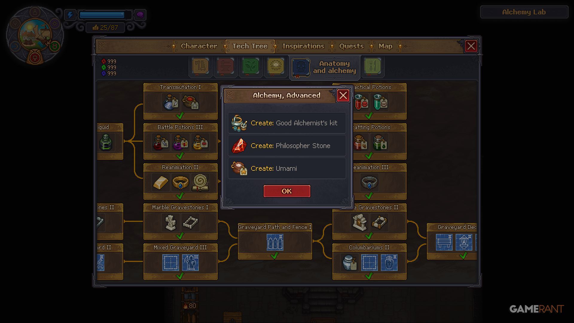 Graveyard Keeper 2 - Philosopher's Stone Tech Tree