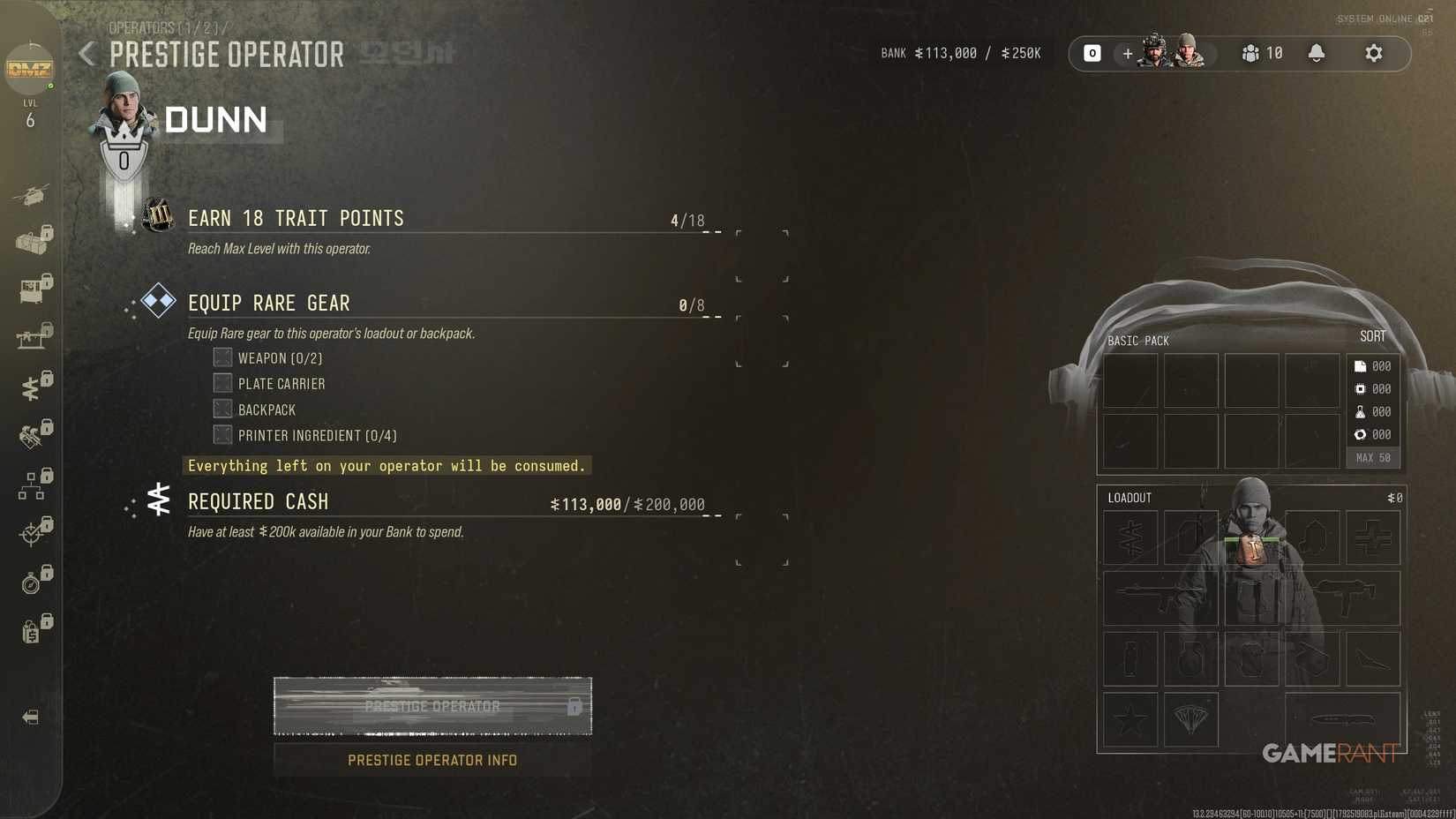 How to Prestige in DMZ 