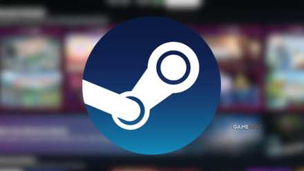 An image of the Steam logo superimposed on a blurred screenshot of Steam's Big Picture Mode.