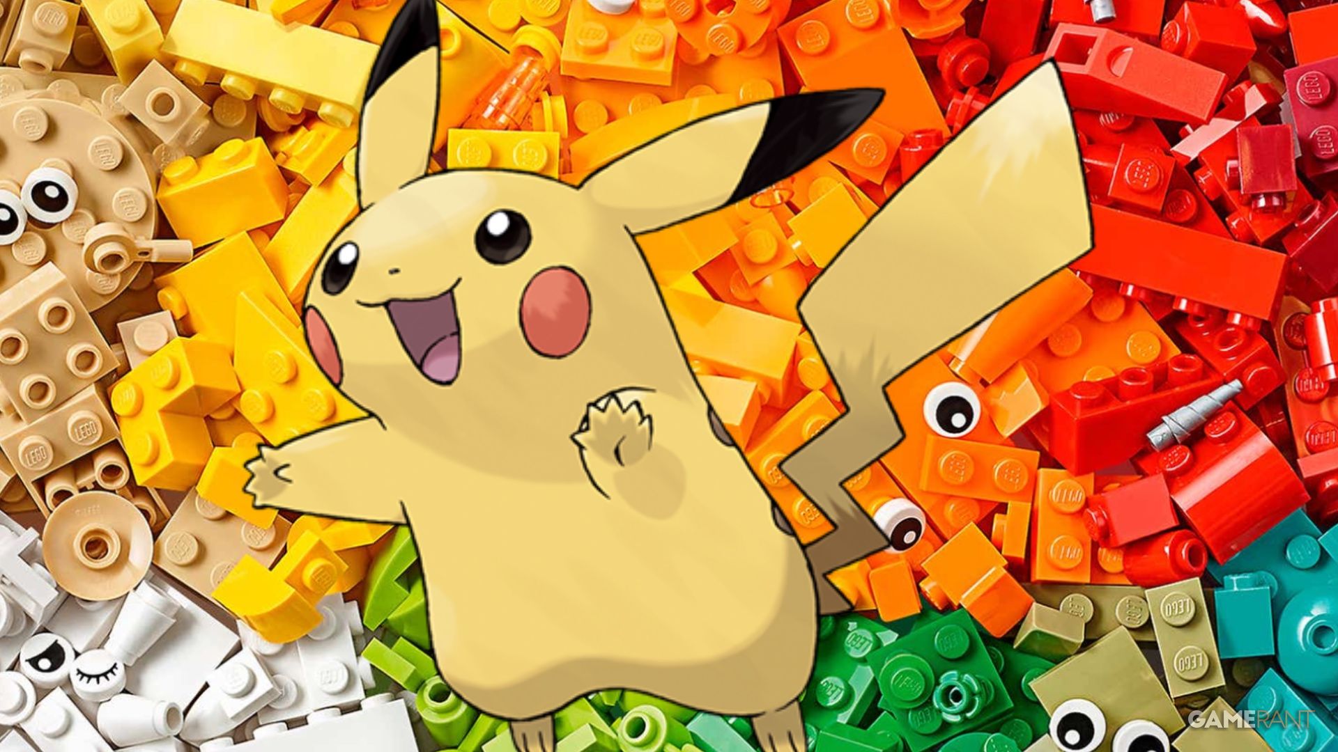 Pikachu over generic LEGO background