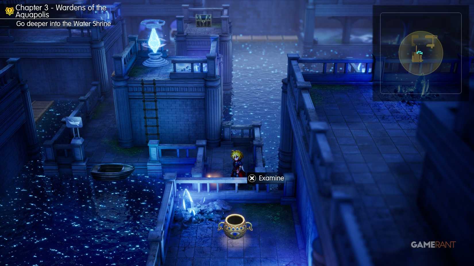 Tablet Shard in Water Shrine near crystal in room with multiple wooden boxes-1