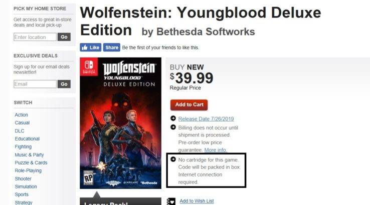 wolfenstein gamestop listing no cartridges