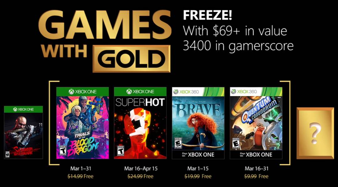Xbox Games With Gold for March 2018